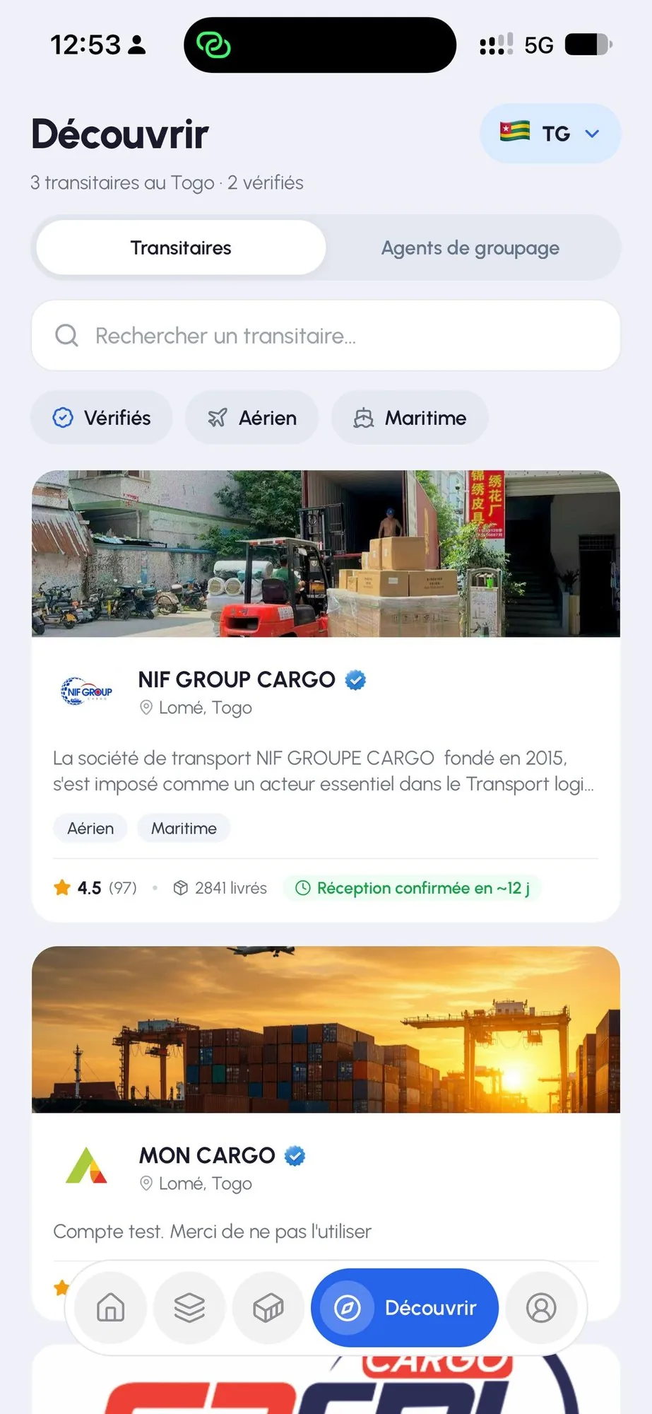 Découvrir les transitaires vérifiés